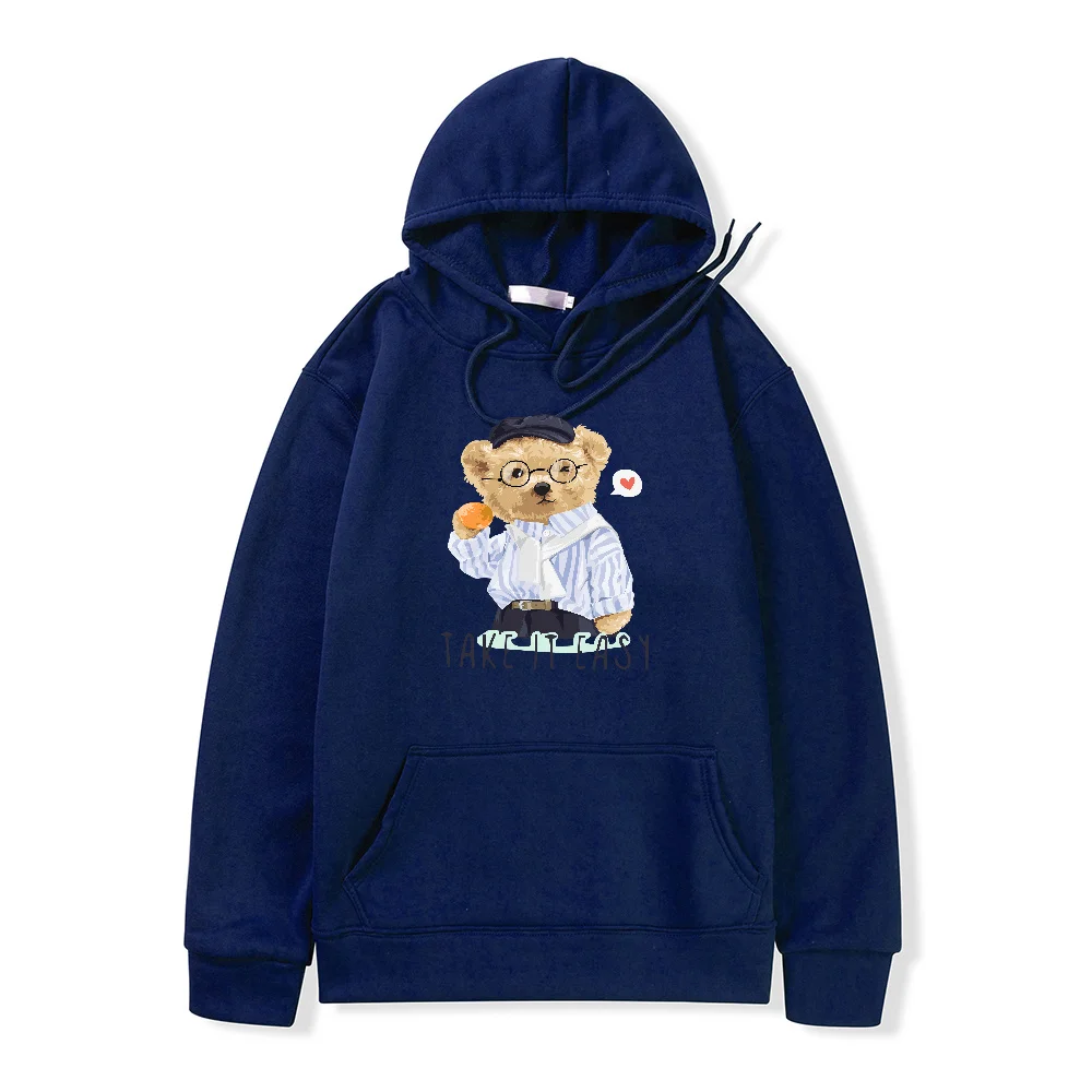Autumn Mens Hoodies Fashion Cartoon Little Bear Print Women Hooded Sweatshirt Oversized Pullover Long Sleeve Vintage Hoodie New