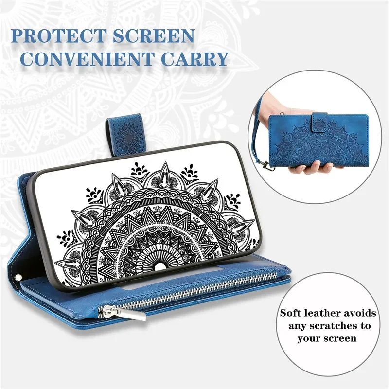Luxe Zipper Wallet Leather Phone Case with Long Lanyard