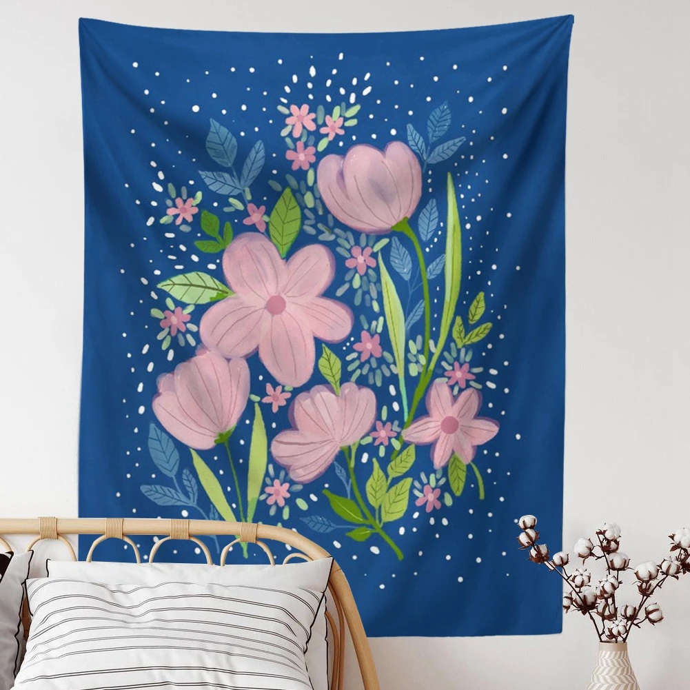 

Flower Tapestry Wall Hanging Girl's Room Decoration Blue Pink Tapestries for Living Room Bedroom Decor