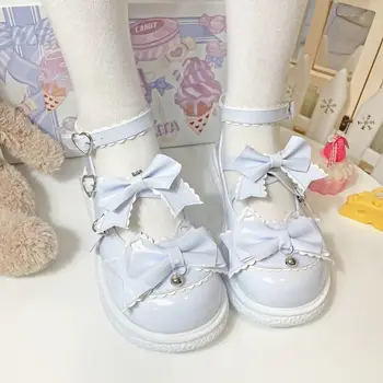 Zapatos Kawaii Lolita para niña, Zapatillas de moda de estilo japonés de PU con retales, Mary Janes con lazo y hebilla de corazón, Zapatillas lisas para Mujer 2022 1