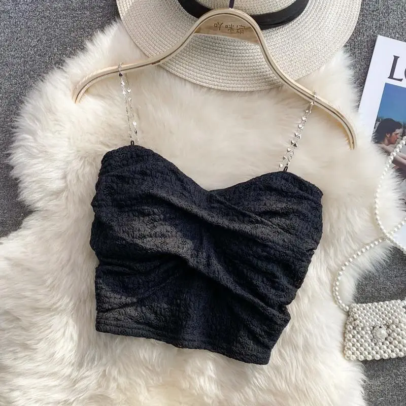 Sexy Streetwear 90s Crop Top Women Korean Fashion Tube Tops Sleeveless With Strape Tank Top Camis Chain T Shirt