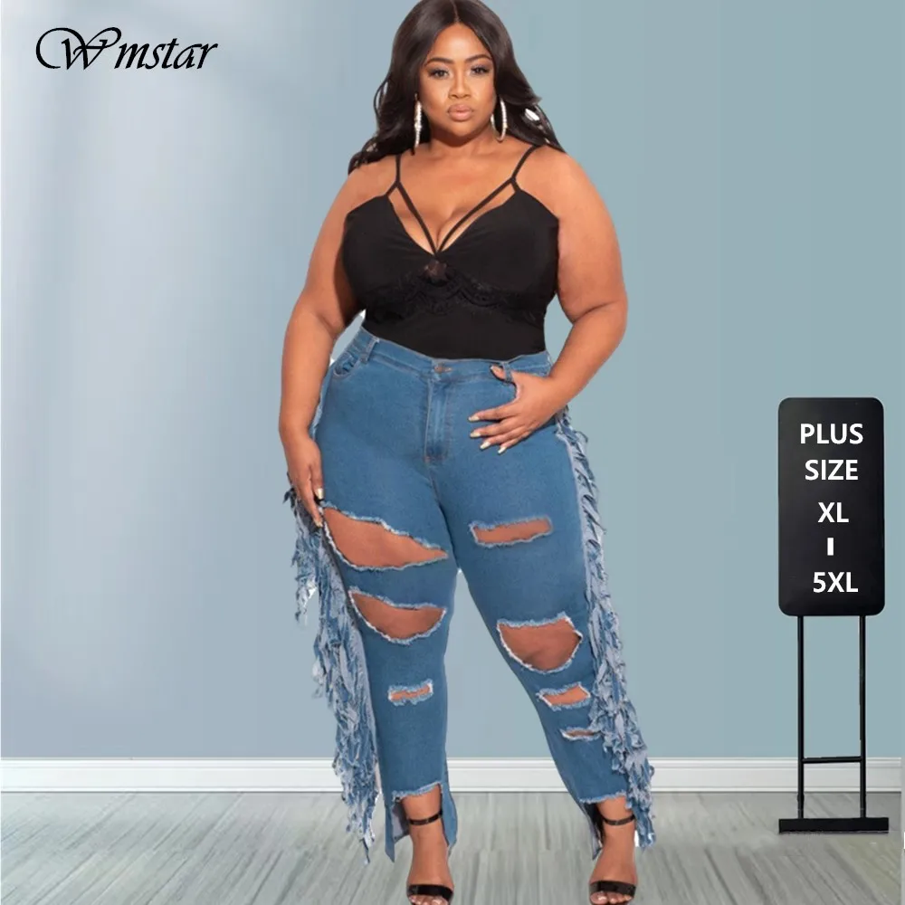 New Plus Size 5XL Jeans Women Tassel 