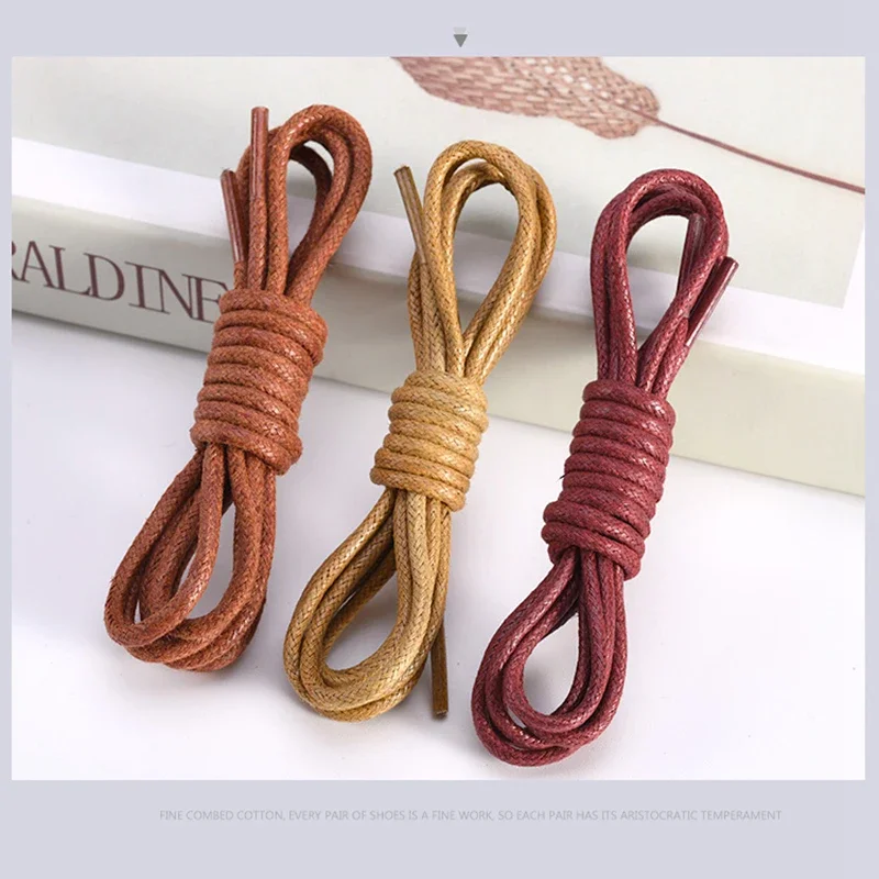 Cotton Waxed Shoelaces Round Oxford Shoe Laces Boots Laces Waterproof Leather Shoelace Length 60/80/100/120/140/180 CM 1Pair