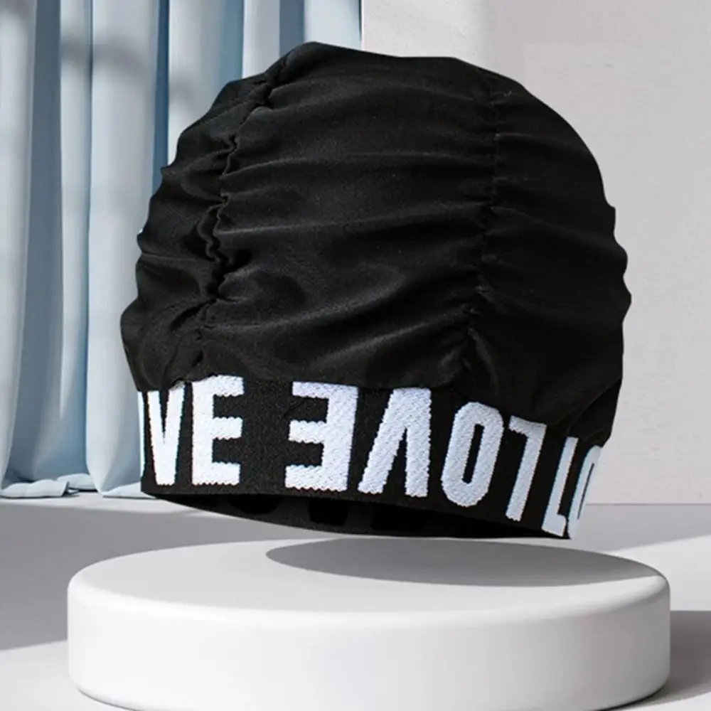 

Spandex Pleated Swimming Caps Ear Protect Letters Love Love Printed Swimming Cap Pleated Long Short Hair