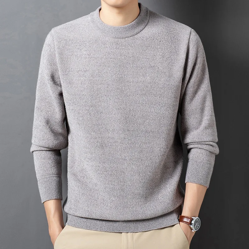 

2023 New Fleece Men Sweaters Soild Color O-neck High Quality Solid Pullovers Male New Winter Autumn Basic Sweaters Men