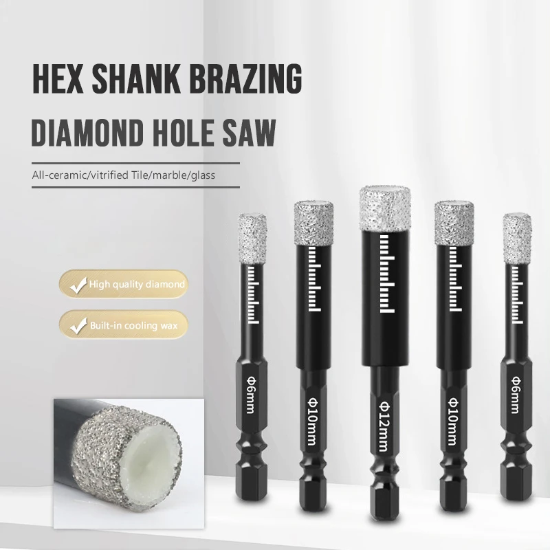 5-16mm Hexagonal Shank Brazed Dry Ceramic Tile Drill Bit Marble Granite Vitrified Tile Hole Opener Diamond Drill Bit Dropshippin