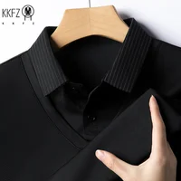 Polo décontracté à manches longues pour hommes, couleur unie, haut polyvalent d'affaires, faux deux pièces, toutes saisons, 2025 4
