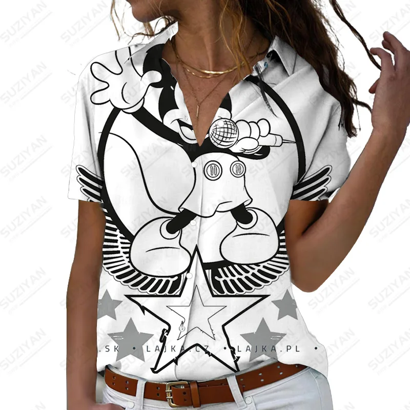 

Женская блузка с коротким рукавом, свободная повседневная офисная рубашка с Микки Маусом