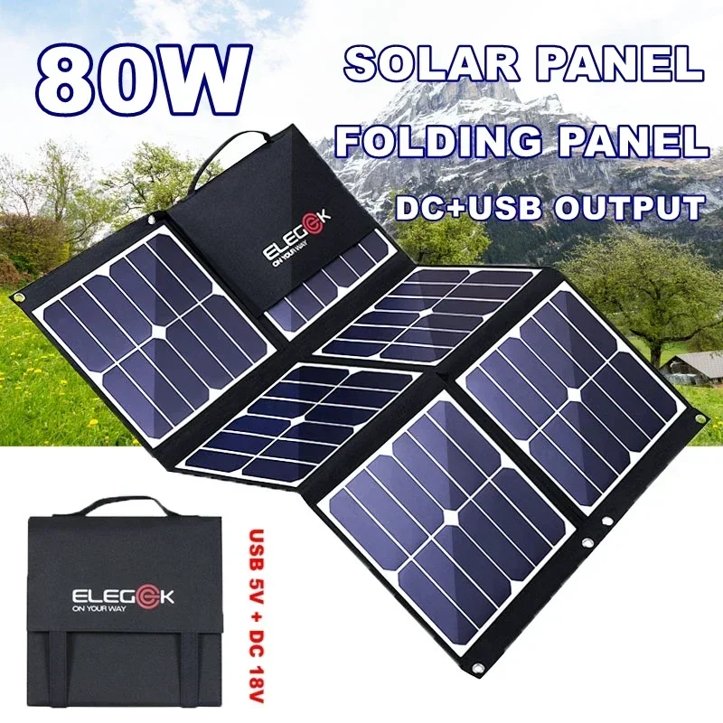 

Powerful 80W Folding Solar Panel 5V/18V Portable sunpower Waterproof Solar Charger Mobile Power Bank for Outdoor Camping Hiking