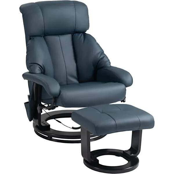 

HOMCOM Massage Recliner Chair with Ottoman, 360° Swivel Recliner and Footstool, PU Leather Reclining Chair with Side Pocket