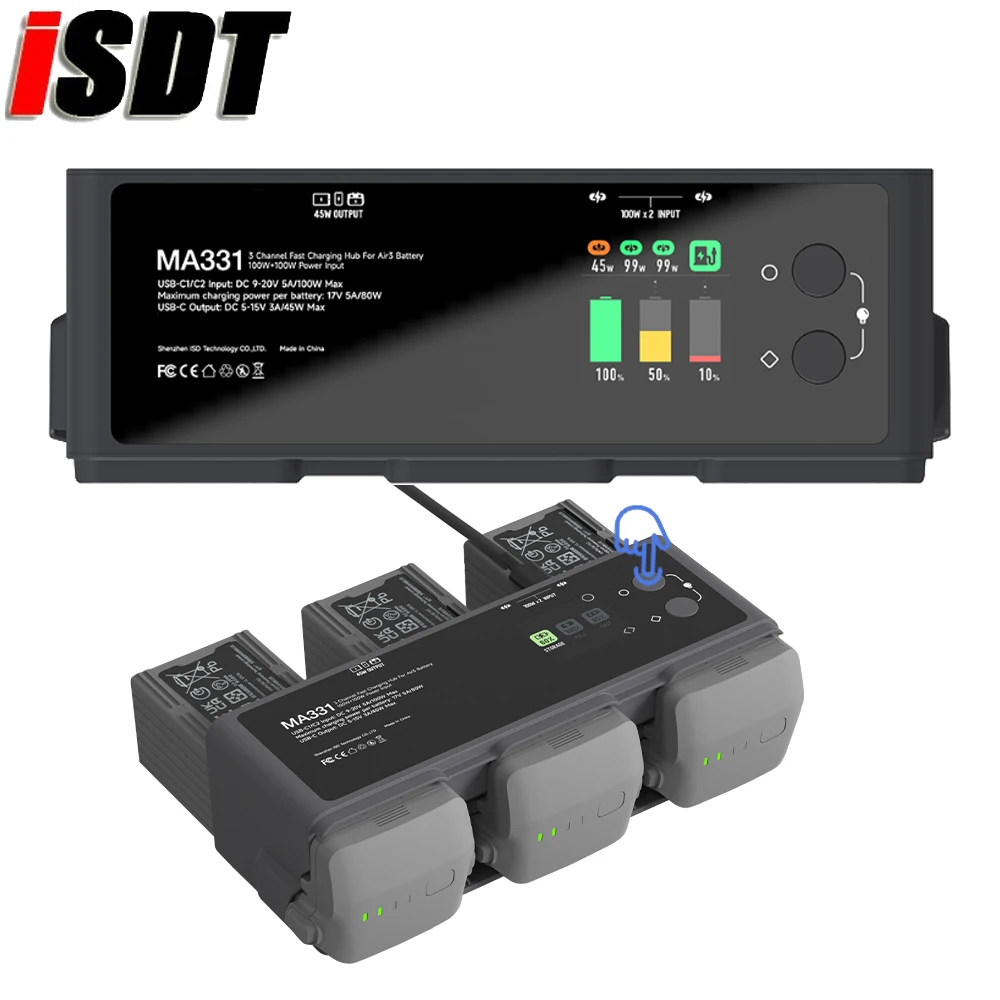 

ISDT MA331 200W (Dual 100W) Smart Battery Fast Charging Butler USB Type-C Plug OTA Upgrades For DJI Air3 Aerial FPV Drone