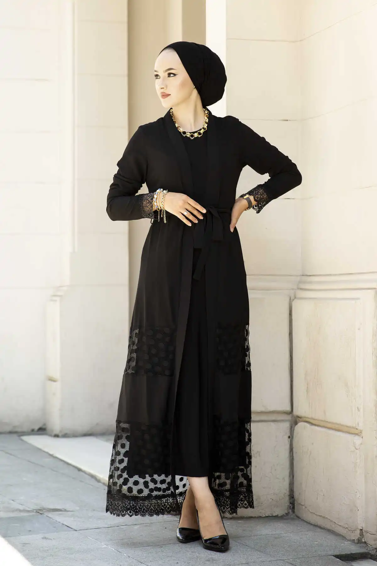 

Детали кружева Abaya, модель сезона зима-осень 2021, женский головной платок, Исламская Турция