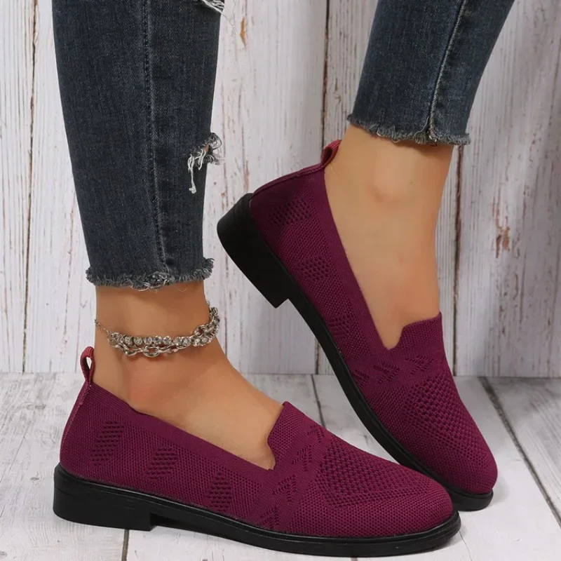 Women Flat Casual Shoes Summer Mesh Platform Breathable Flat Shoes Ladies Comfort Lightweight Sneaker Knit Socks Slip on Loafers