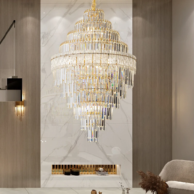 

Modern Revolving Staircase Living Room Crystal Chandelier Duplex Building Living Room Hotel Lobby Large Pendant Light