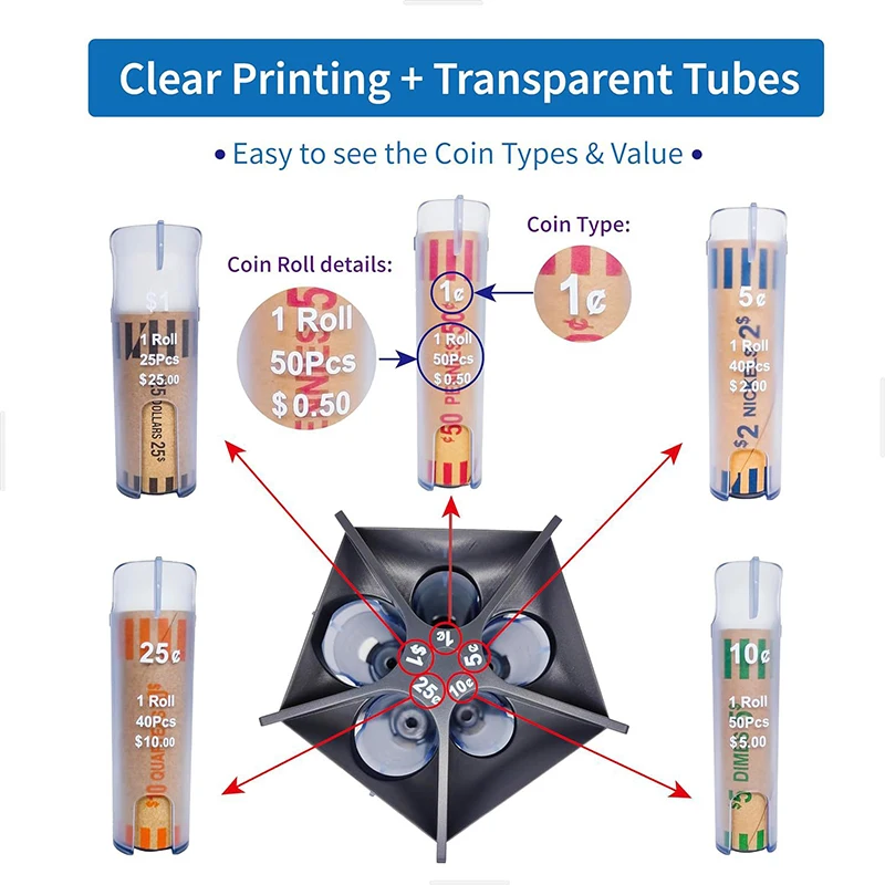 Efficient Coin Sorting and Counting Bank with Tube Wrappers Holder