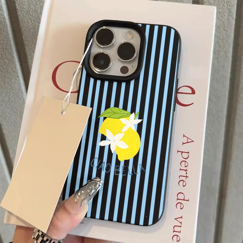 Lemon Blue Striped Retro Design Shockproof Slim Phone Case Back Cover Shell
