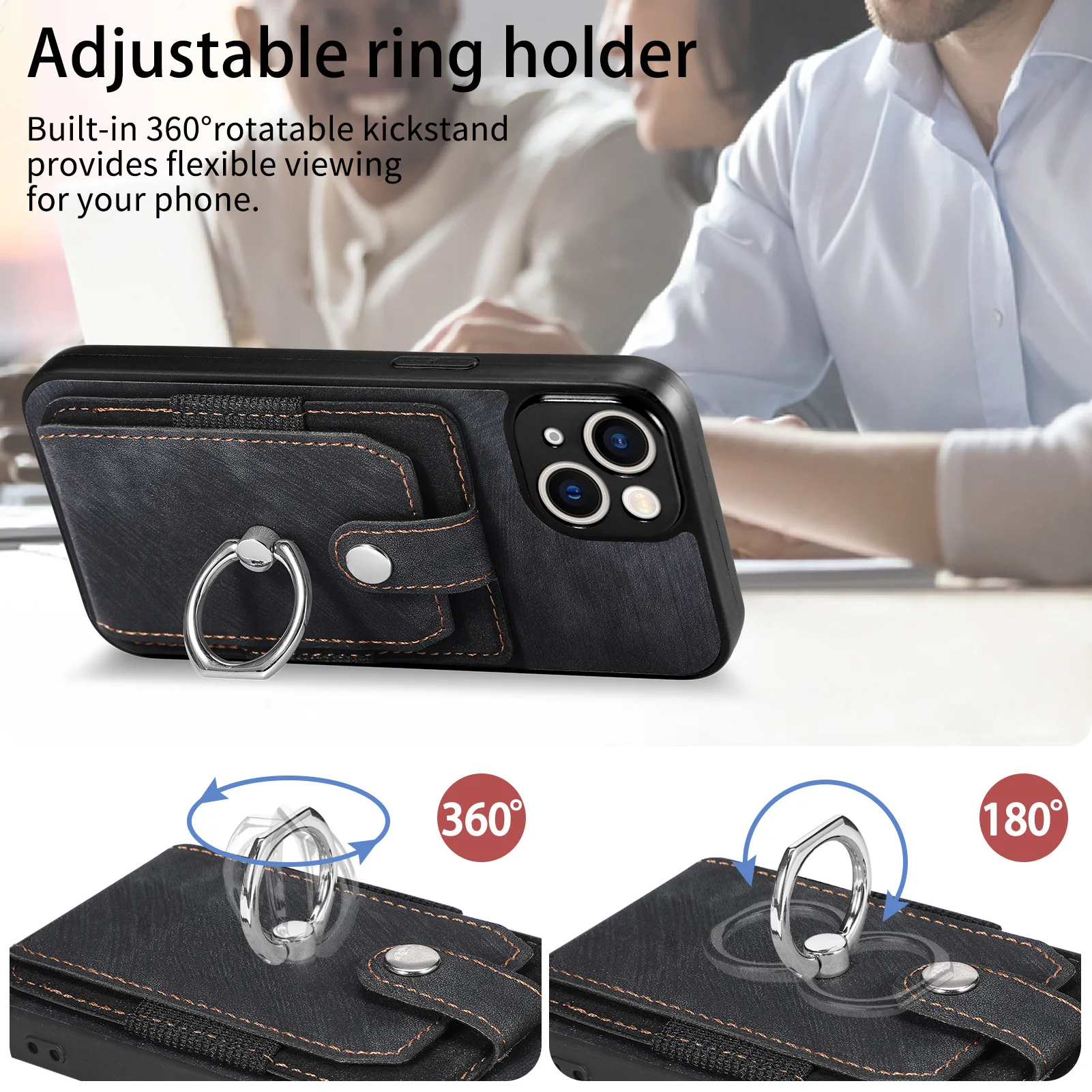 Vintage Leather Ring Case with Dual Card Slots
