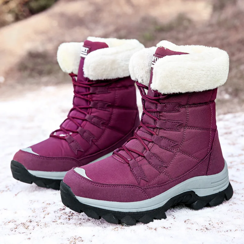 

2023Winter Shoes Waterproof Round Toe Keep Warm Boots Women Snow Boots Lace-Up Plush Warm Lightweight Ankle Boots Female Botines