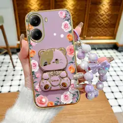 Gradient Rose Leaves Phone Case Set with Lanyard and Rabbit Stand - Poco X3 (PURPLE)