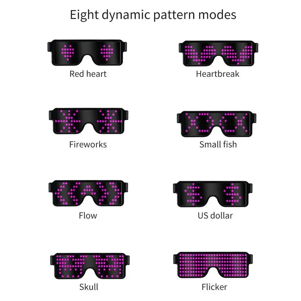 USB Charging Luminous Glasses Festival Party Glowing Toy Gift LED Flashing Pattern Messages Animations Electronic Eyeglasses glow sunglasses glow glasses