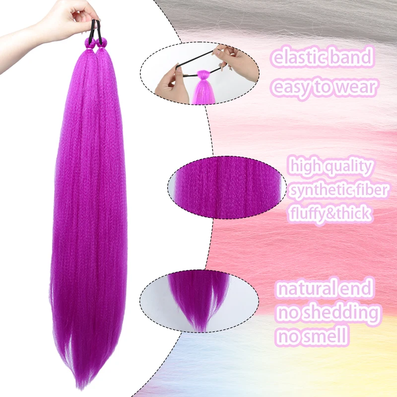 Synthetic 26inch Purple Ponytail Extension with Elastic Hair Tie Corlorful Straight Braiding Ponytail Hairpiece for Women DIY