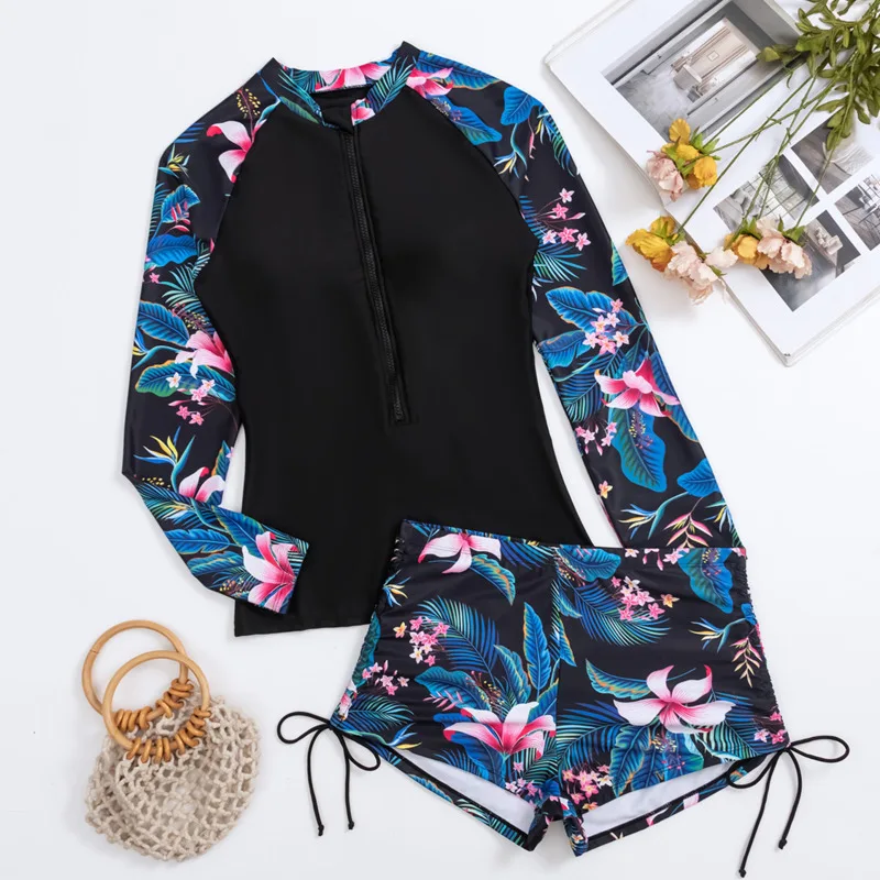 Female Swimsuit Long Sleeves Swimwear Sports Surfing Tankini Set Beachwear Two-Piece Bathing Suits Pool Women Swimming Suit