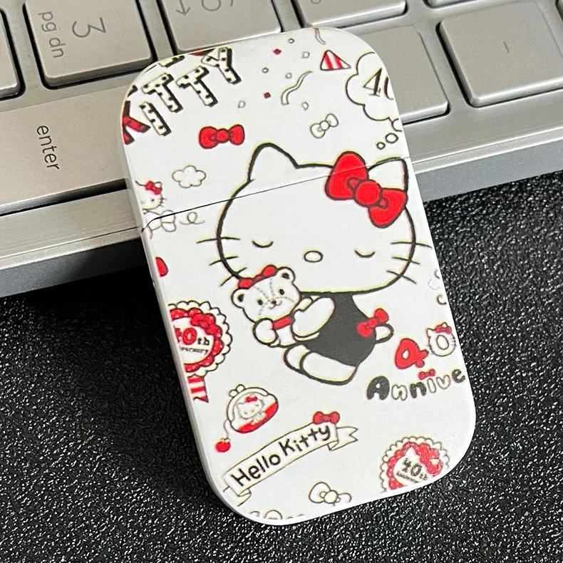 Creative Metal Windproof Hello Kitty Lighter Kawaii MyMelody Kuromi Cinnamo Sanrioed Red Flame Lighters Gift windproof lighter