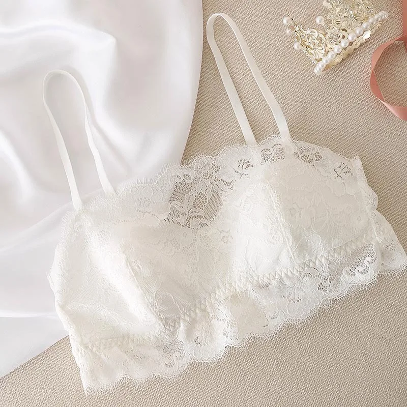 Women's Fashion New Thin Silk Girl Bra Japanese Lace Steel Ring Free Bra Natural Mulberry Silk Wrap