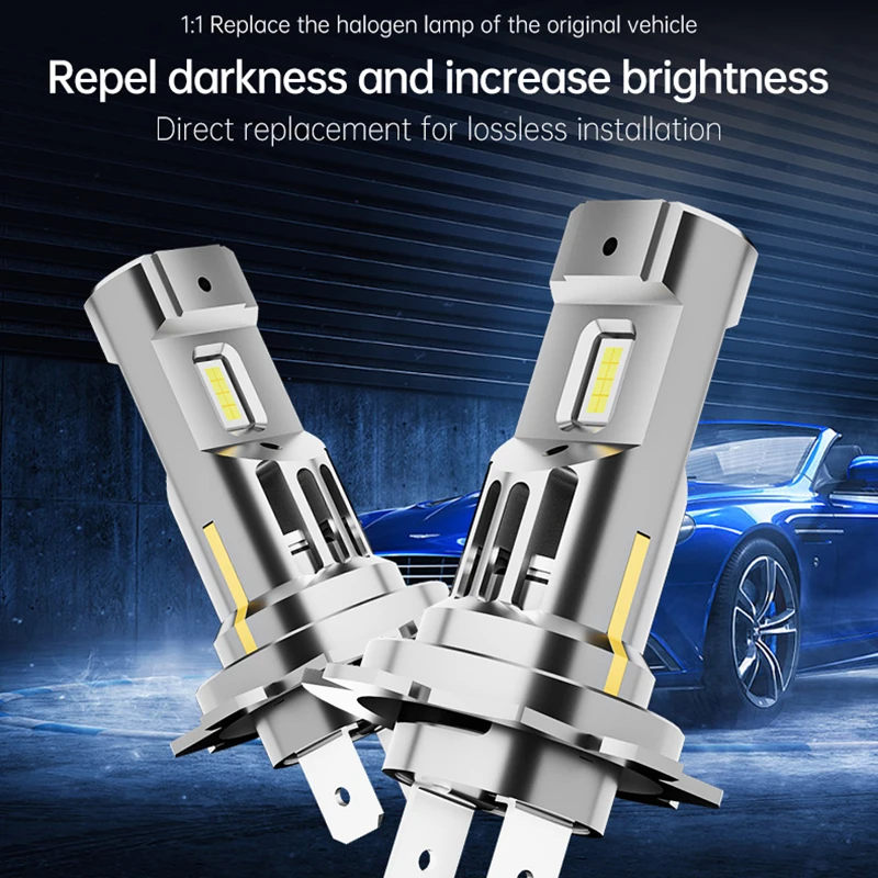 2Pcs 20000LM H1 LED Headlight Bulb H1 LED CSP Canbus LED Fog Light Fanless Wireless Mini Size Auto Lamp 12V 6000K White 2