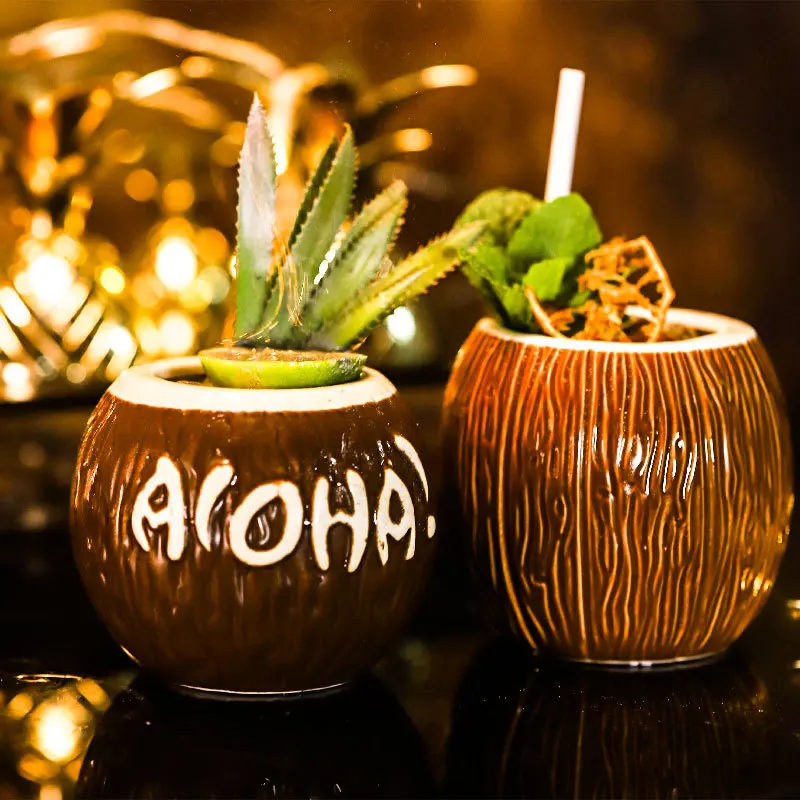 

Hawaii Style Coconut Shape Cocktail Cup Handmade Ceramic Tiki Mug Home Bar Beach Party Juice Beer Cup Wine Cup Creative Gifts