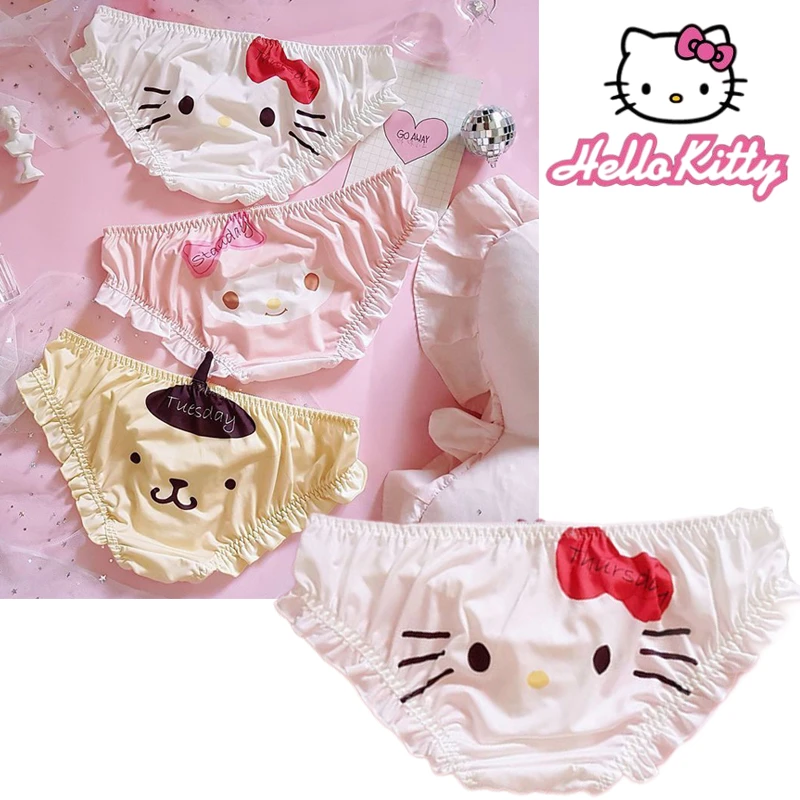 Ropa interior de Hello Kitty para mujer, calzoncillos de algodón de seda sin marcas, transpirables y con melodía de dibujos animados, Sanrio suave| | - AliExpress