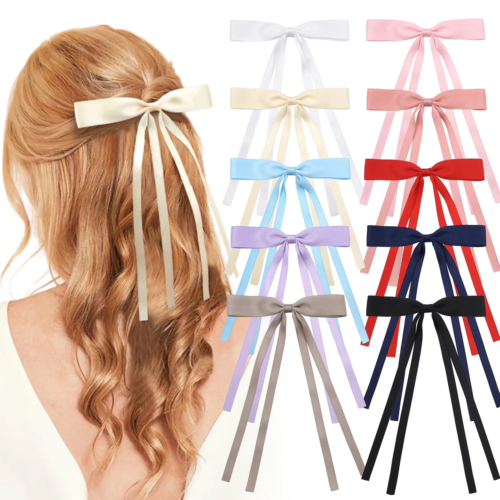 

2/4/6Pcs lage Bow Hair Clip Braided Bows Hair Clips Ribbons Double Ponytails Cute Headwear Fashionable Hair Accessories