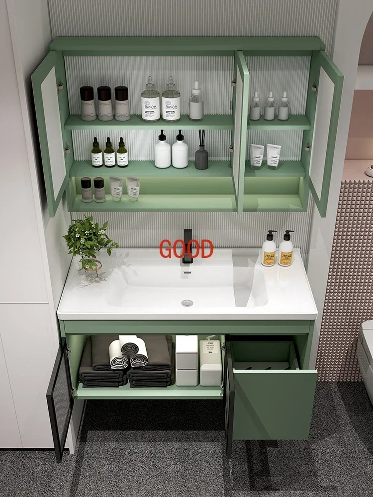 ~Simple Ceramic Whole Washbin Solid Wood Bathroom Cabinet Combination Inter-Platform Basin Smart Mirror Cabinet