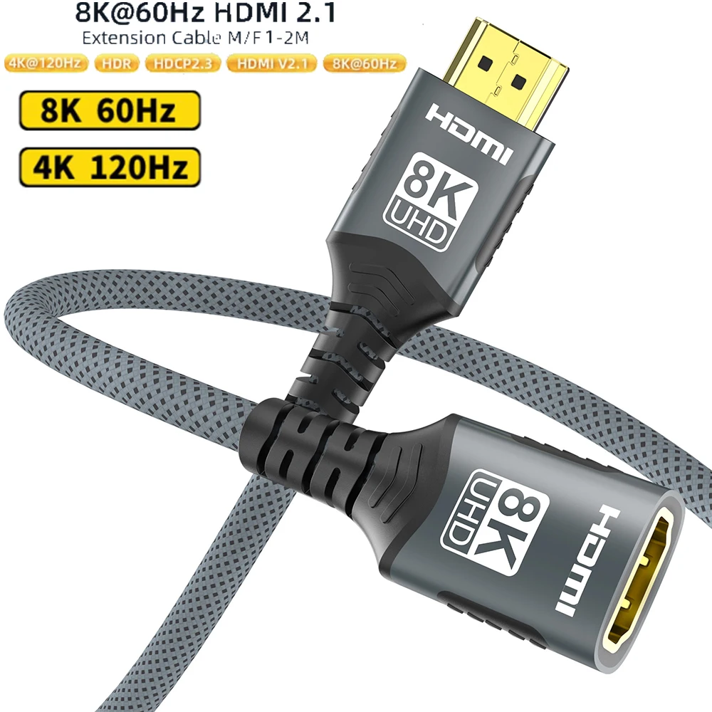 Câble d'extension HDMI 2.1, séparateur de câble HDMI 2.1, adaptateur 8K @ 60Hz 4K @ 120Hz pour HDTV RTX PS5 TV Xbox eARC HDR vidéo PC portable