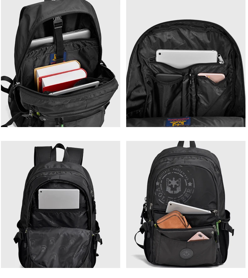 Man wearing the waterproof travel backpack outdoors