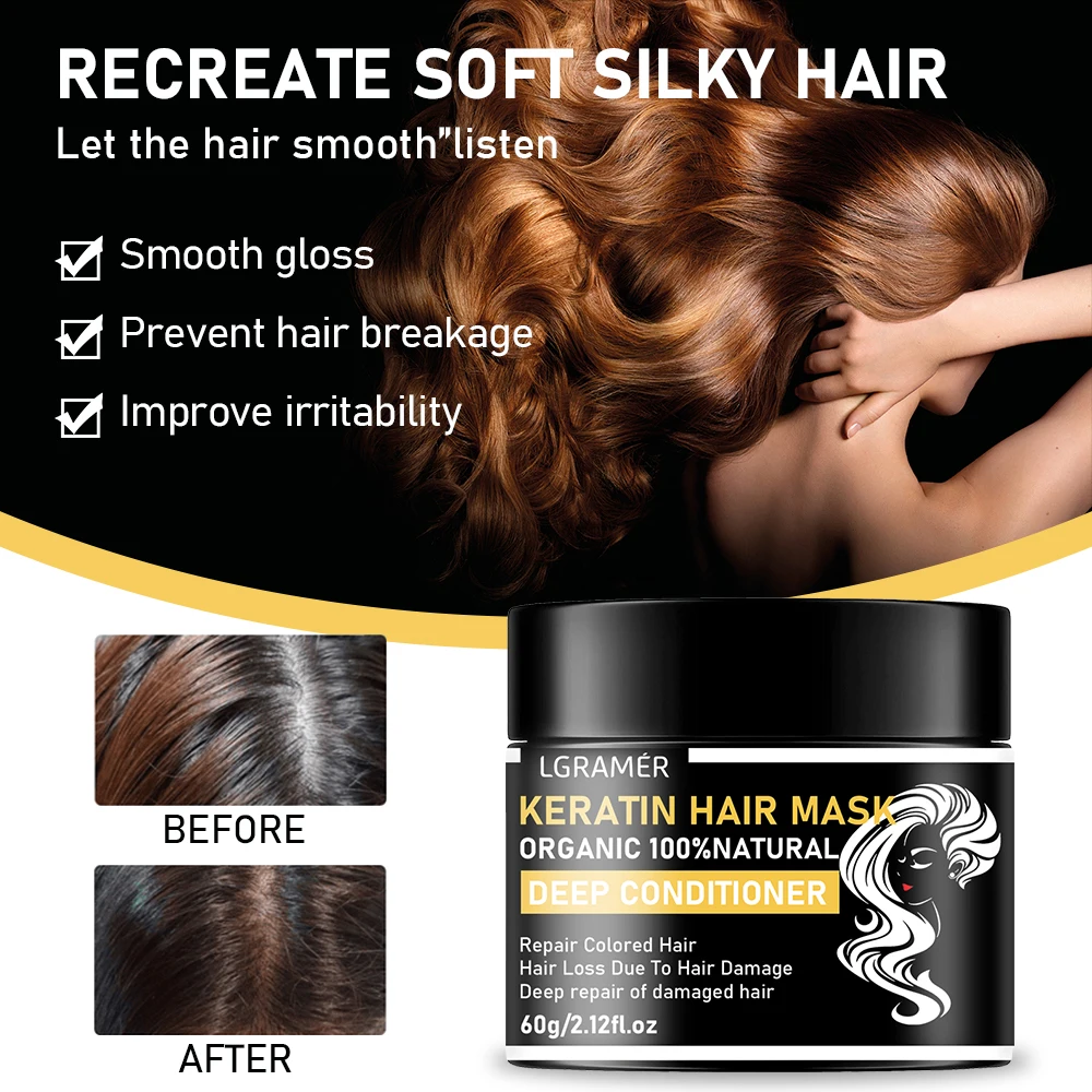 

Keratin Hair Mask For Damage Hair Magical Treatment Frizzy Soft Smooth Shiny Professional Hair Straighten Conditioner Scalp Care