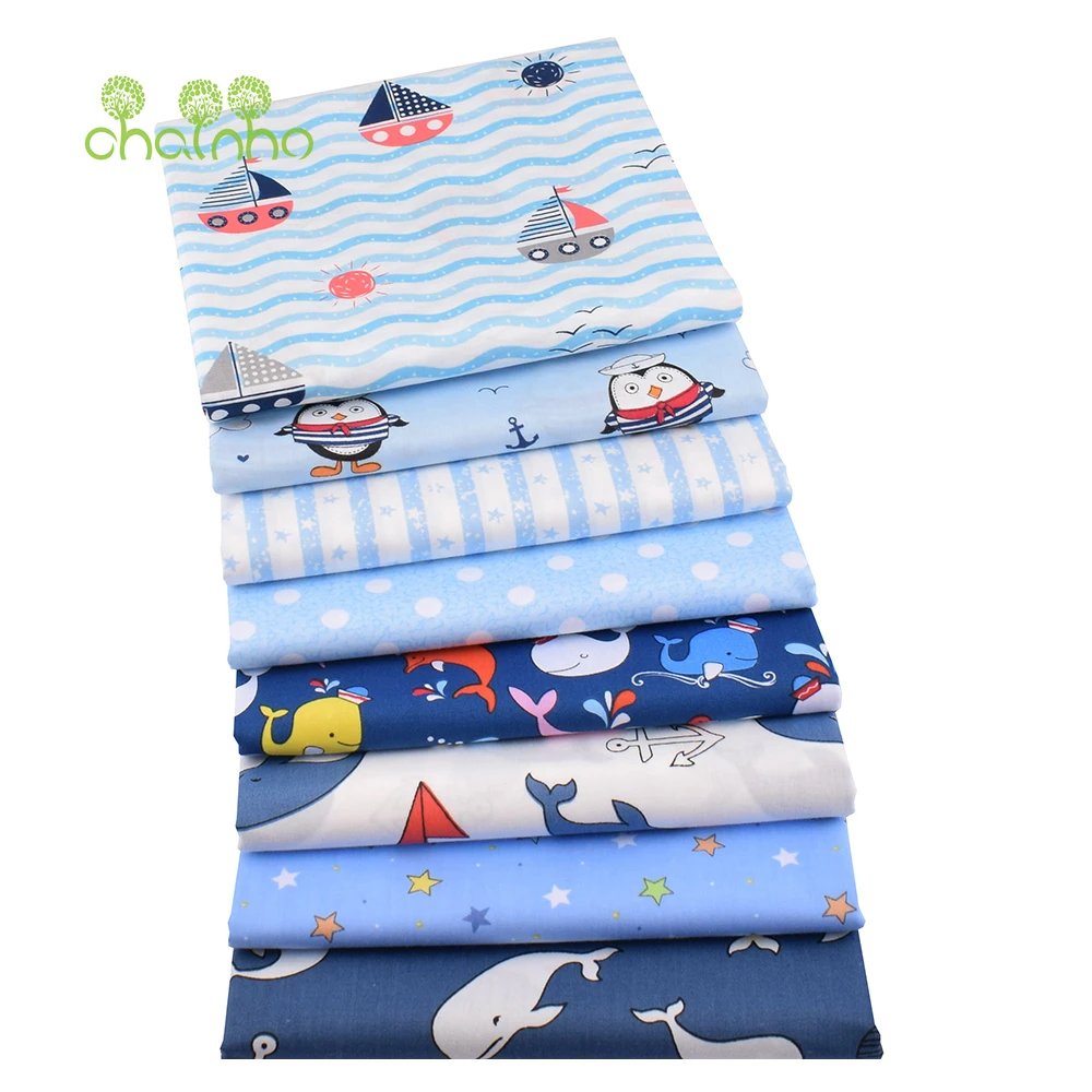 Chainho,Printed Twill Weave Cotton Fabric,Patchwork Cloth,DIY Handmade Sewing Quilting Material,Ocean Series,2 Sizes,CC222