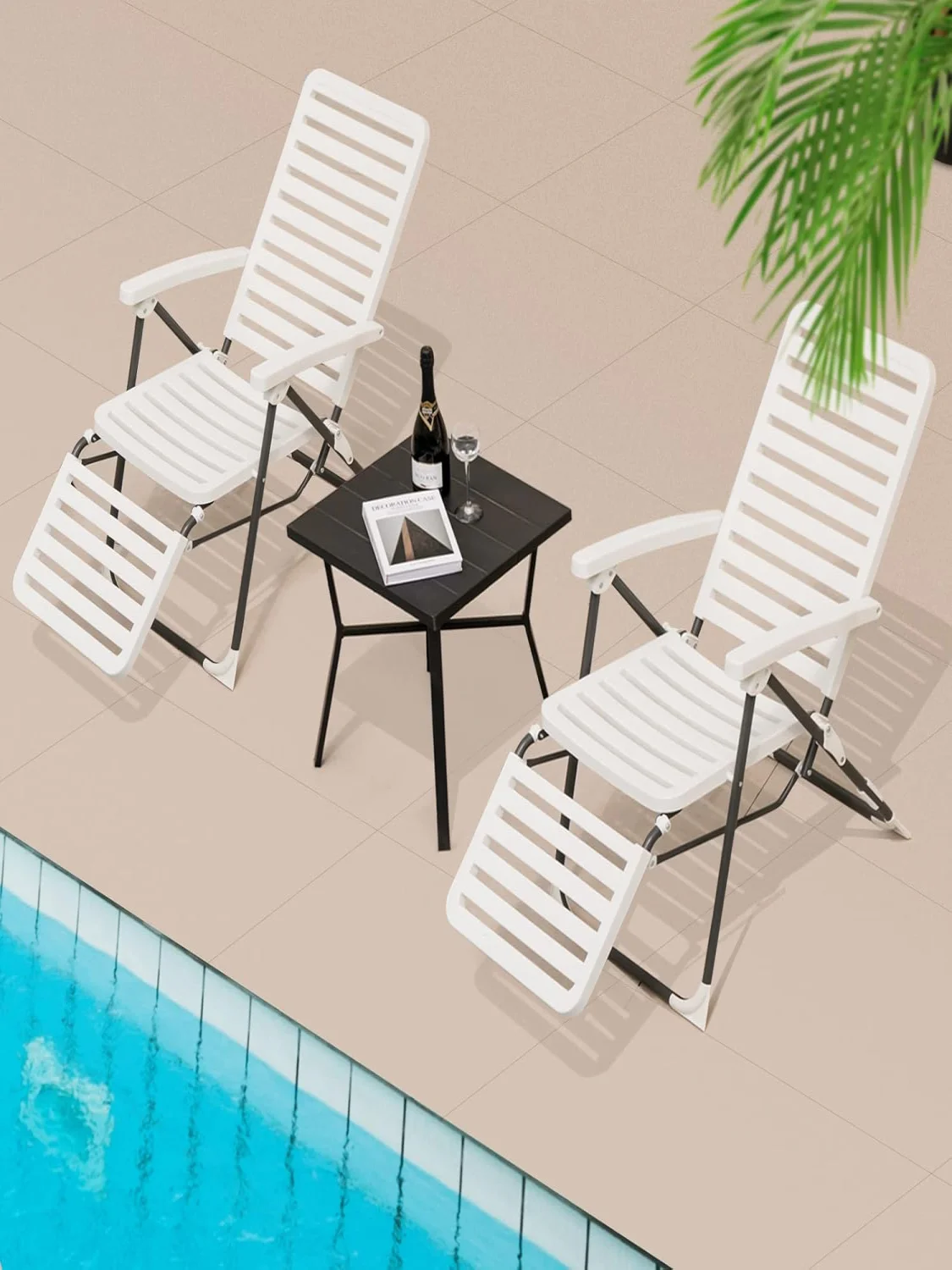 Patio Chaiselongue, klappbarer Liegestuhl mit 7-Positionen-Rückenlehne und gemütlicher Fuß stütze, wetterfestes pp-Material – Detail 1