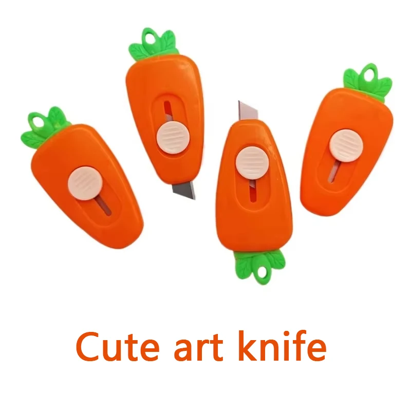 1/3/5pcs Cute Carrot Pocket Utility Knife Express Box Paper Cutter Art Craft Wrapping Opener With Keychain For Office Stationery