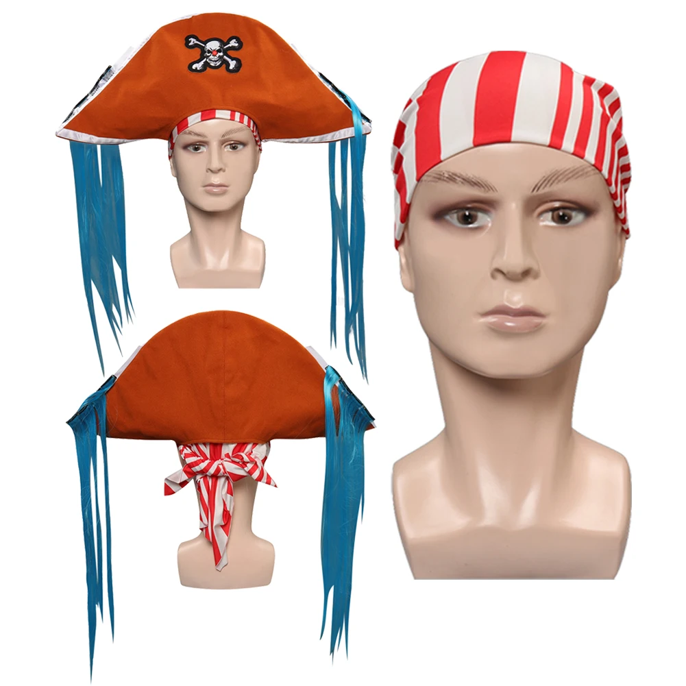 Anime One Piece Buggy Cosplay Pirate Cap Hat Scarf Headband Accessory Halloween Carnival Party Clothes