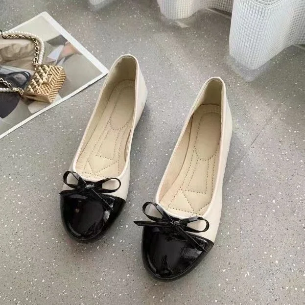 

Ballet Dancing Flat Shoes European and American Spring Autumn New Color Matching Fairy Bow Tie Women Shallow Mouth