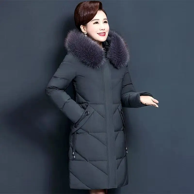 2023 New Women Down Jacket Winter Coat Female Mid-length Parkas Thicken Slim Hin Thin Outwear  Mother Dress Hooded Overcoat