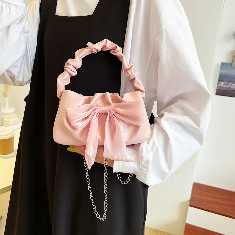 Chic Retro Bow-Accent Tote Bag - Women's Stylish Chain Crossbody & Shoulder Bag