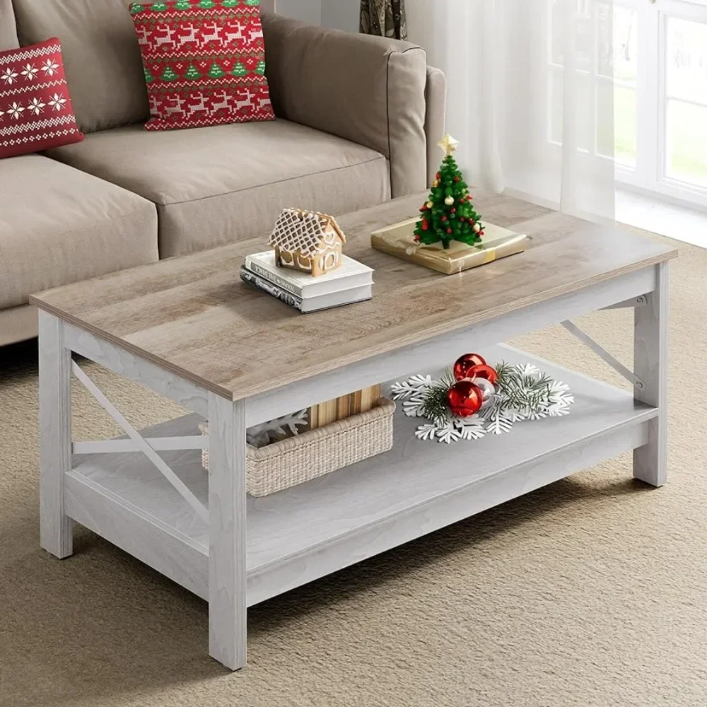 

Center Tables for Living Room Modern Farmhouse Coffee Table With Storage Grey Wash Serving Restaurant Wood Cafe Café Furniture