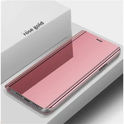 Premium Mirror Flip Leather Phone Case - Shockproof Luxury Cover - iPhone 15 Plus (Rose Gold)