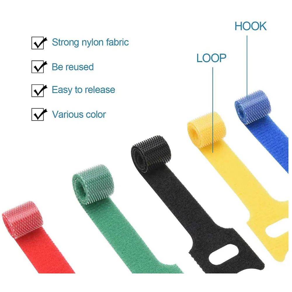 20Pcs 15/20cm Reusable Nylon T-shaped Hook and Loop CableTie Self-adhesive  Cable Tie Fastener Tape For Cable Management Tape