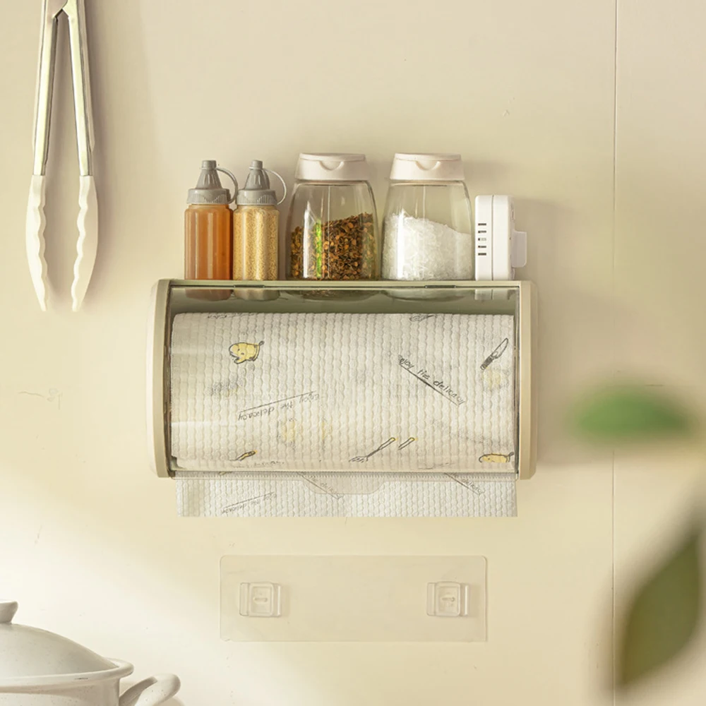 Multifunction Wall Hanging Clear Design Kitchen Tissue Box No Punching Installation Roll Paper Case Bathroom Supplies Waterproof 6