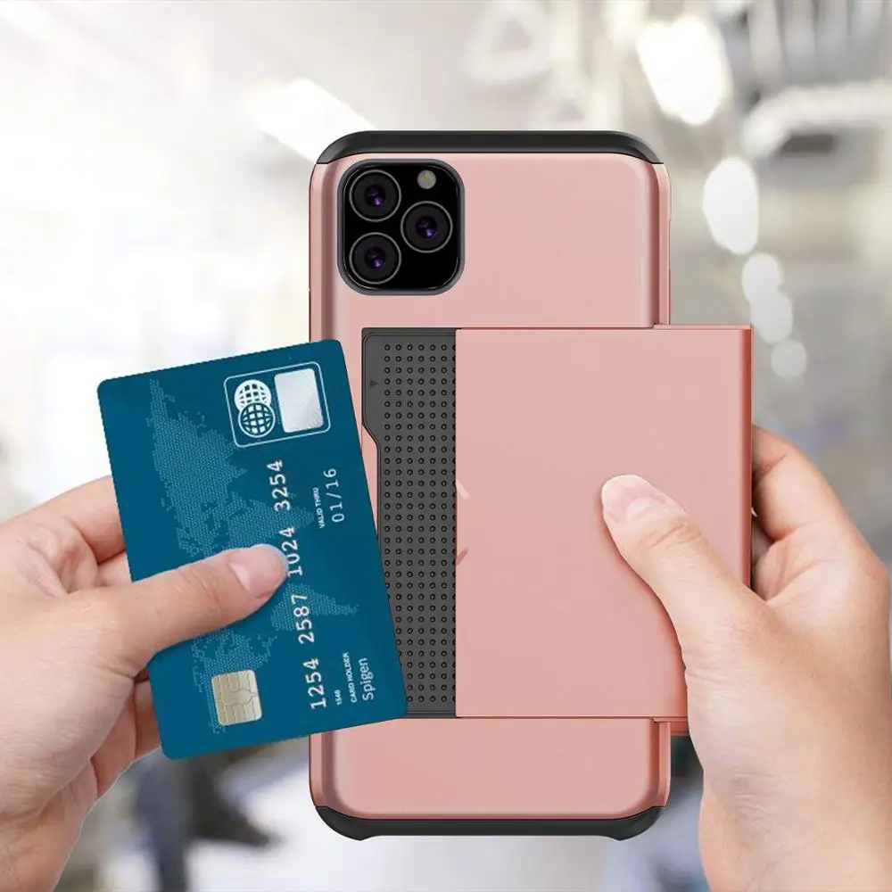 Armor Shockproof Silicone Wallet Case with Sliding Hidden Card Slot