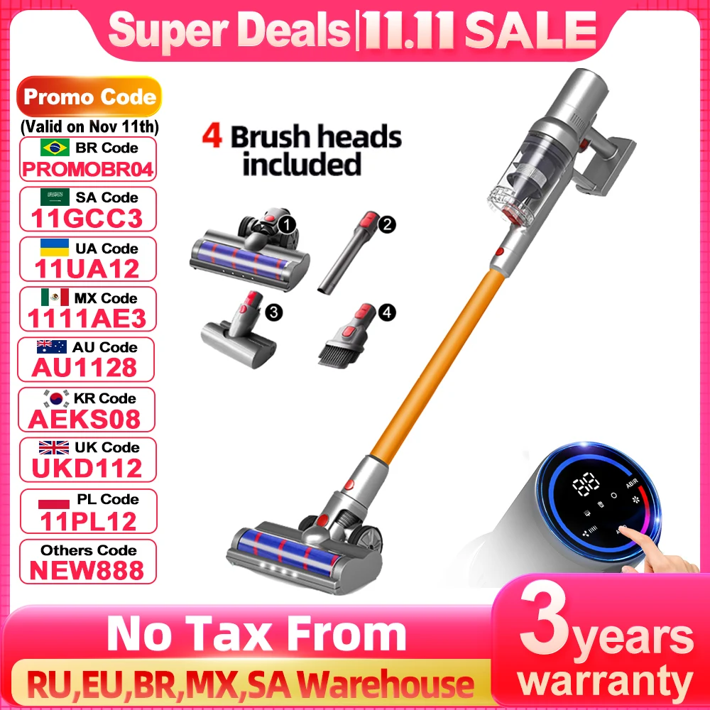 ABIR Cordless Handheld Vacuum Cleaner, 27000PA Touch Screen Smart Dust Sensor Auto Speed Control for Home Bed Carpet Cleaning