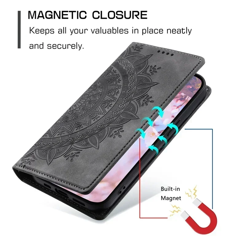 Leather Phone Case Totem Flower Magnetic Case for Xiaomi Redmi Note 13 4G Note13 Pro+ Plus Note 12 Pro 5G Redmi 13C Capa Wallet Leather Phone Case